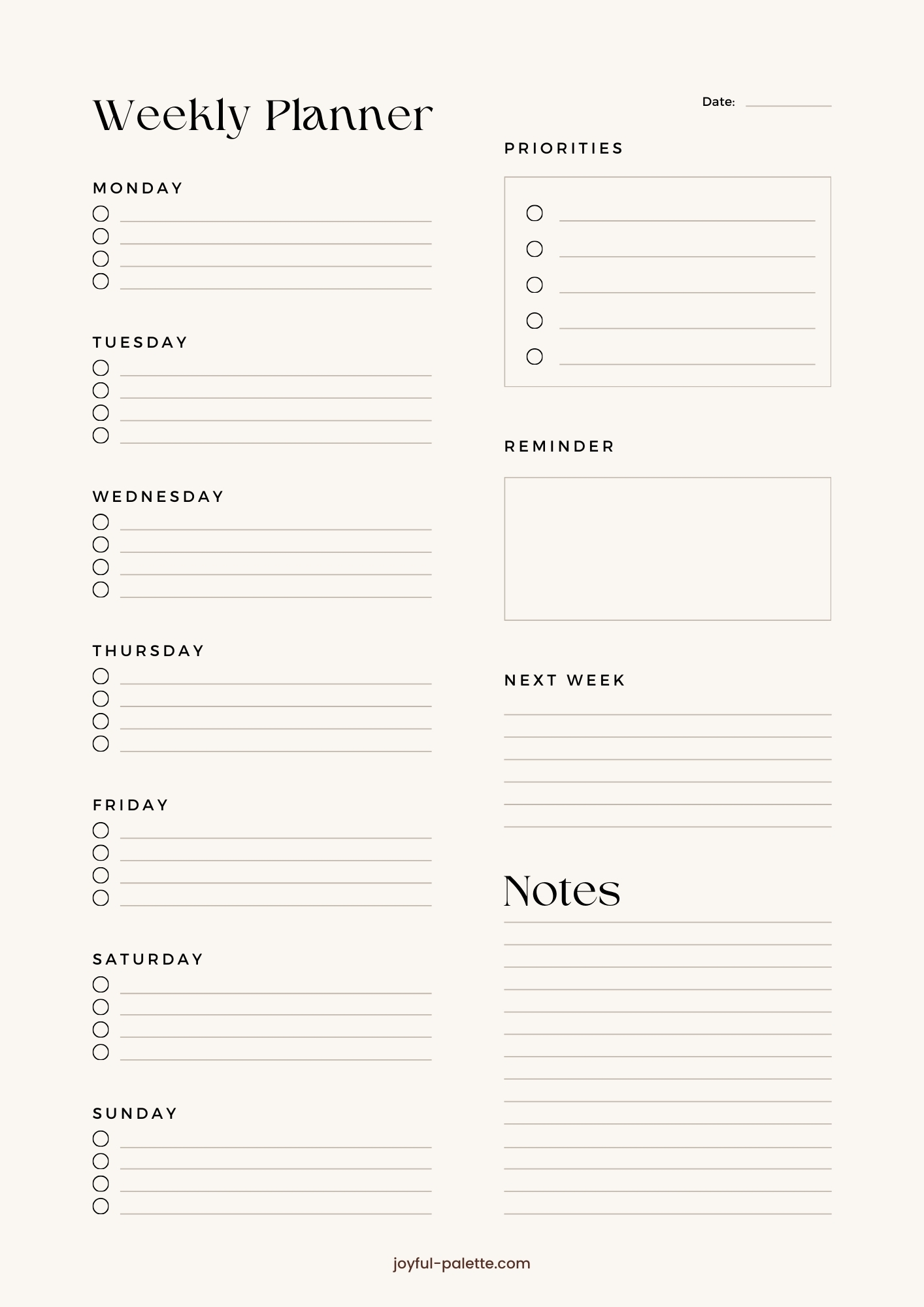 minimalist weekly planner