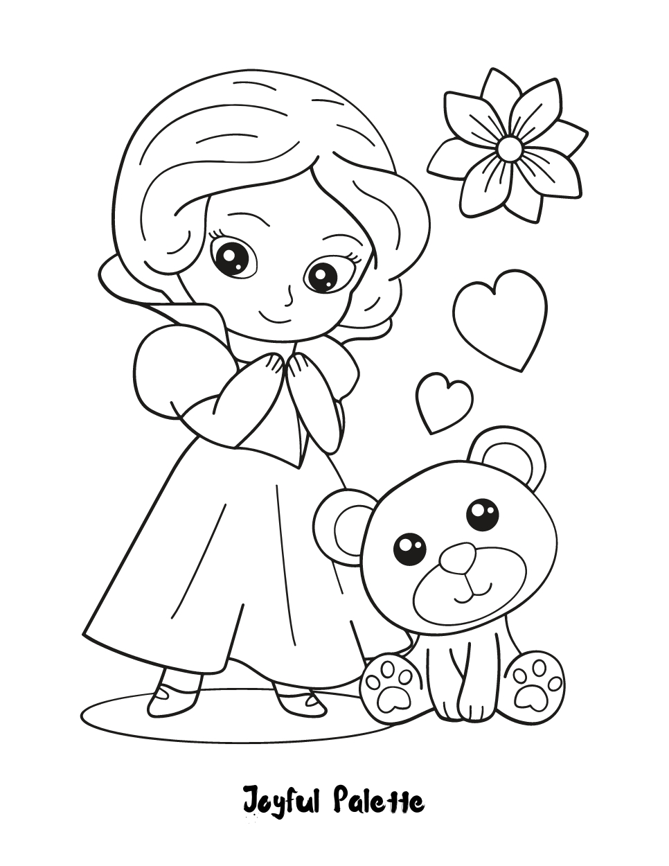 Little Princess with Teddy Bear Coloring Page