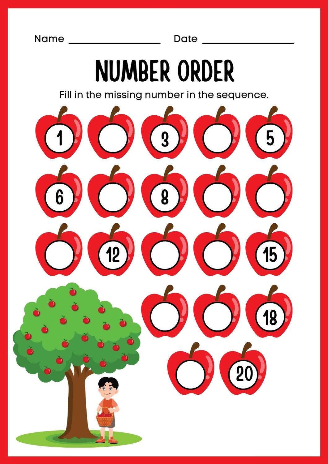 fill in the missing number worksheet 1-20