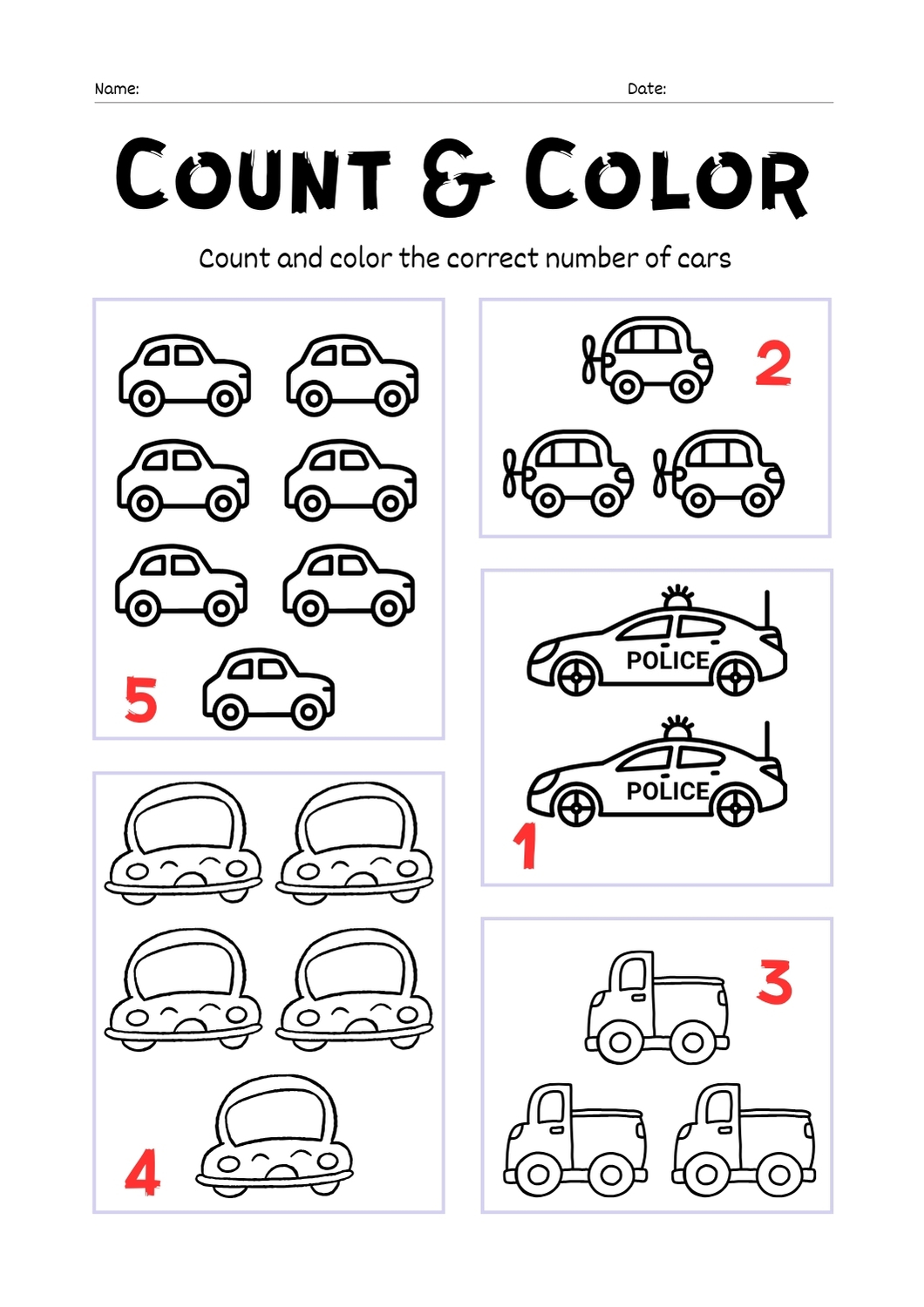 Count and Color Worksheets