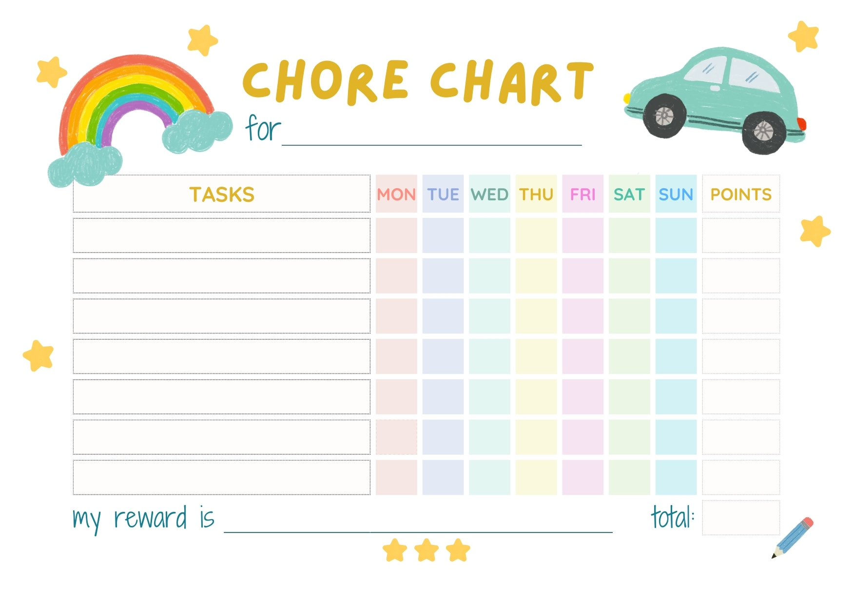 reward chart for kids printable