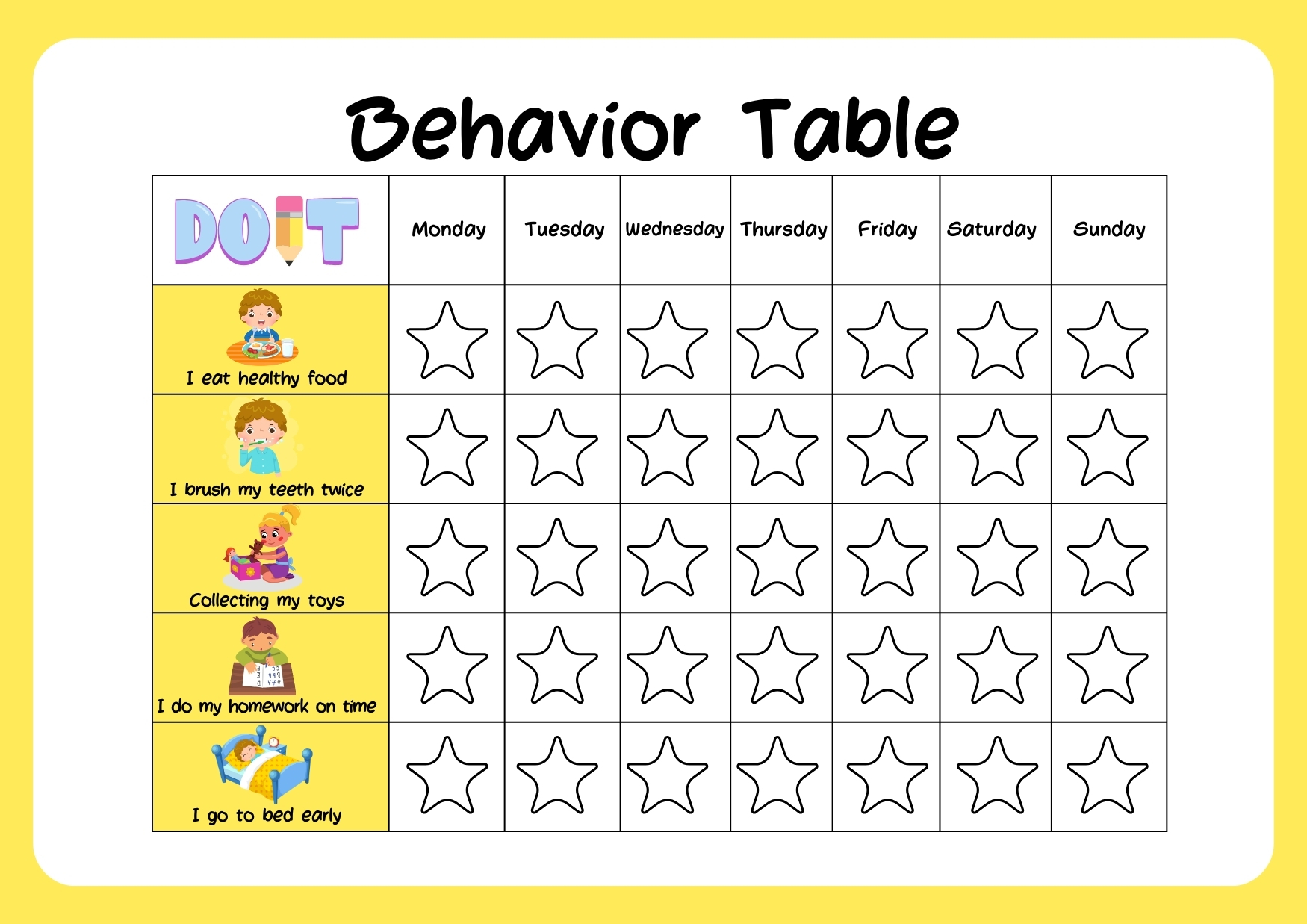 behavior reward chart printable