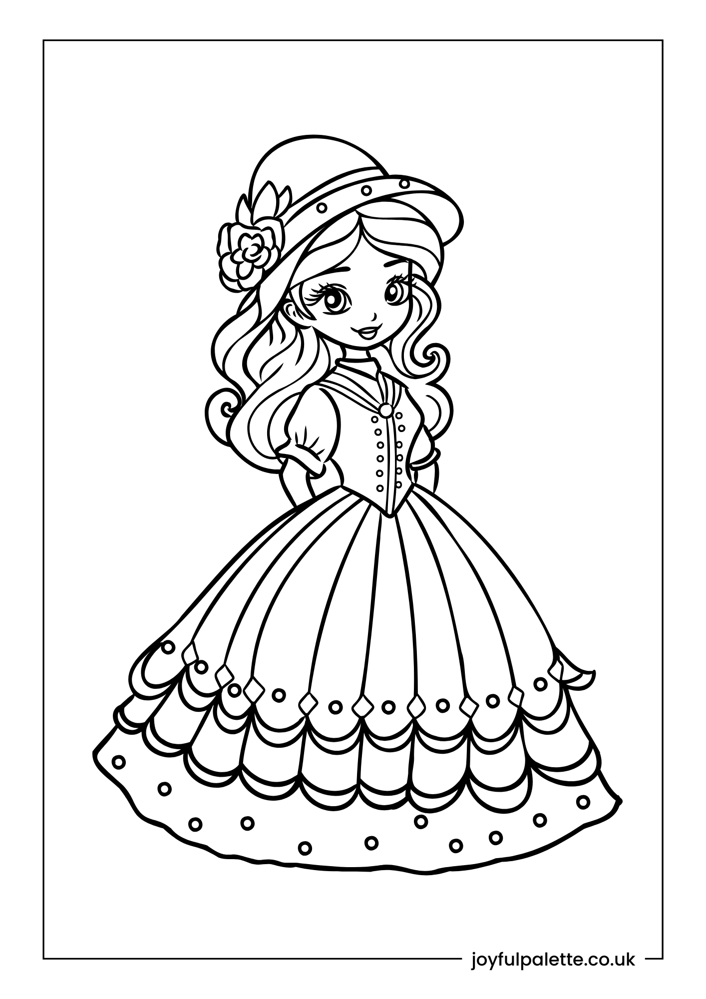 Princess Wearing Layered Dress Coloring Page