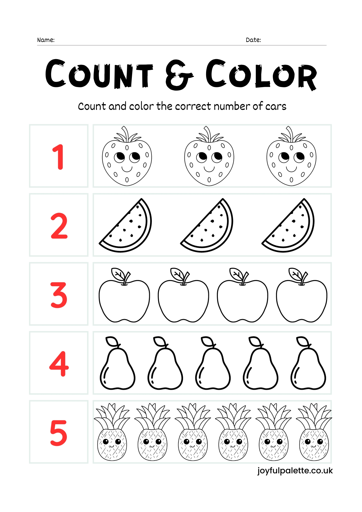 Free Printable Count and Color Worksheets