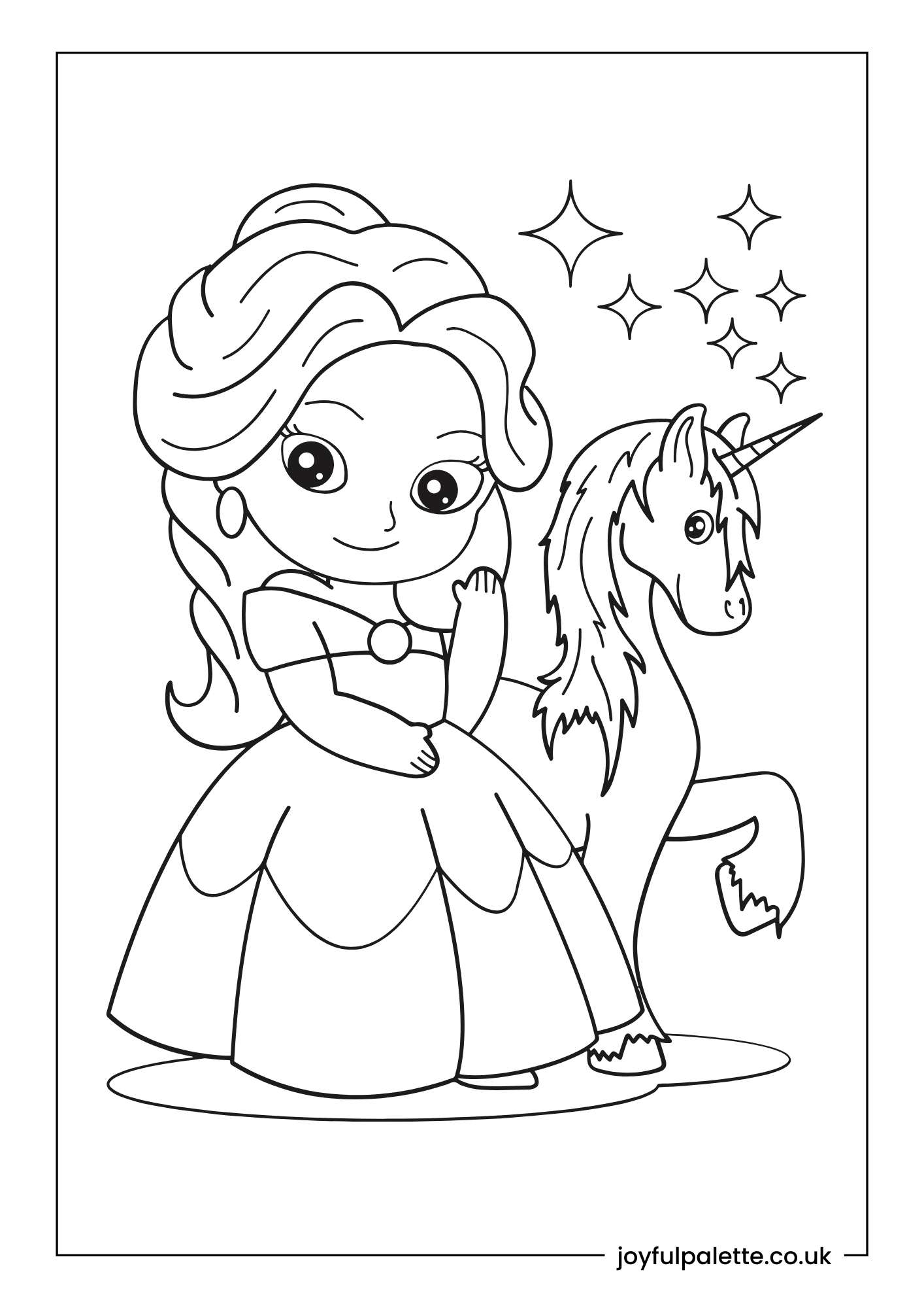 Princess and Unicorn Coloring Page