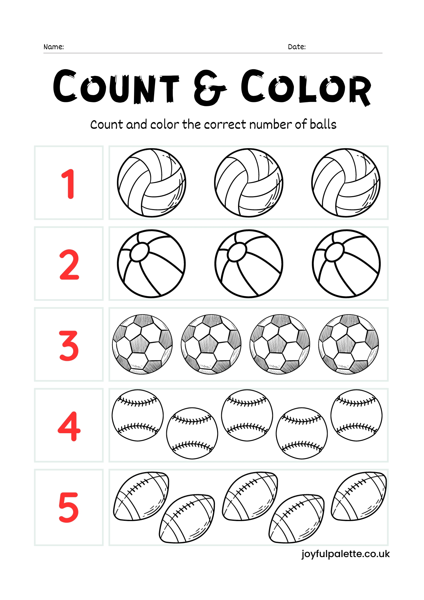 Free Printable Count and Color Worksheets