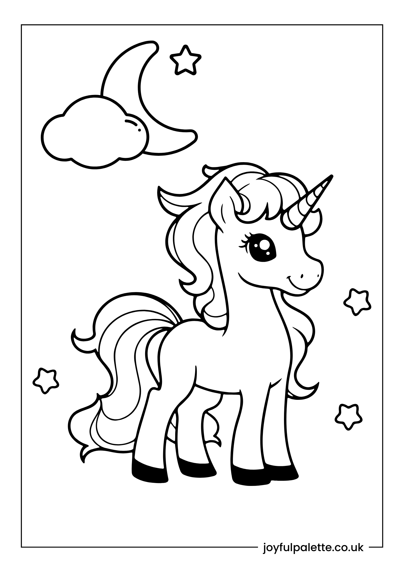 Cute Kawaii Unicorn Coloring Page 