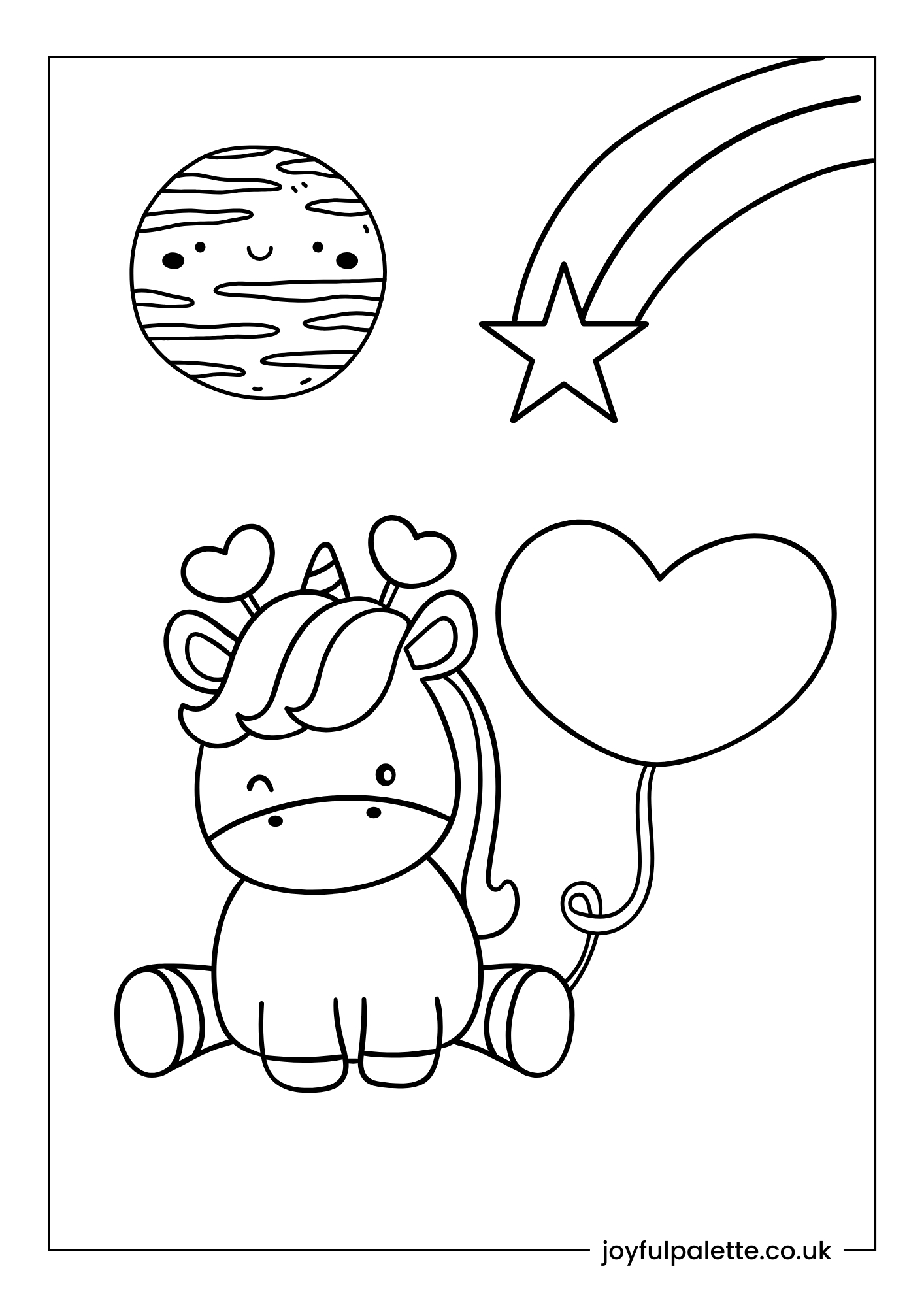 Cute Kawaii Unicorn Coloring Page 