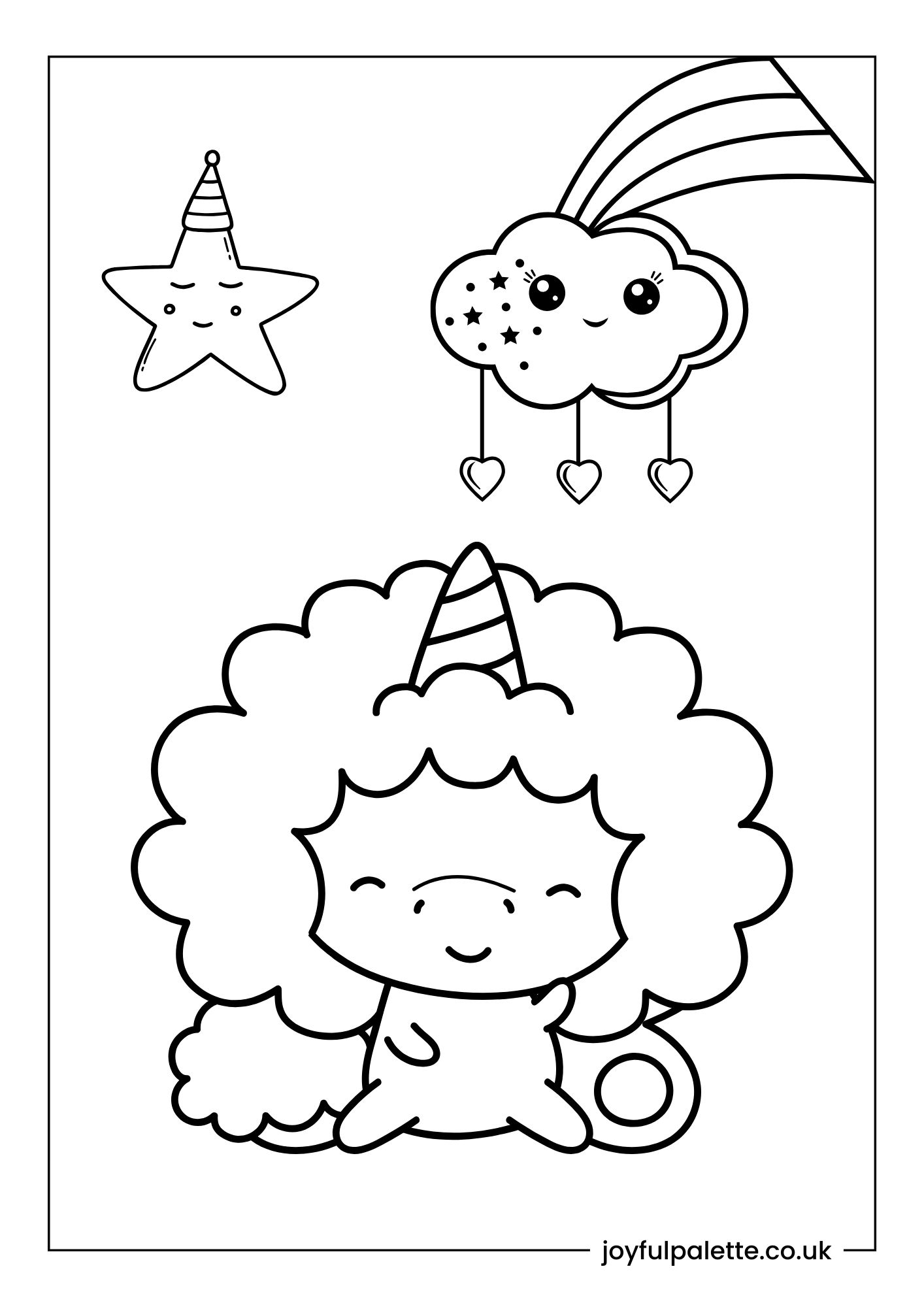 Cute Kawaii Unicorn Coloring Page 