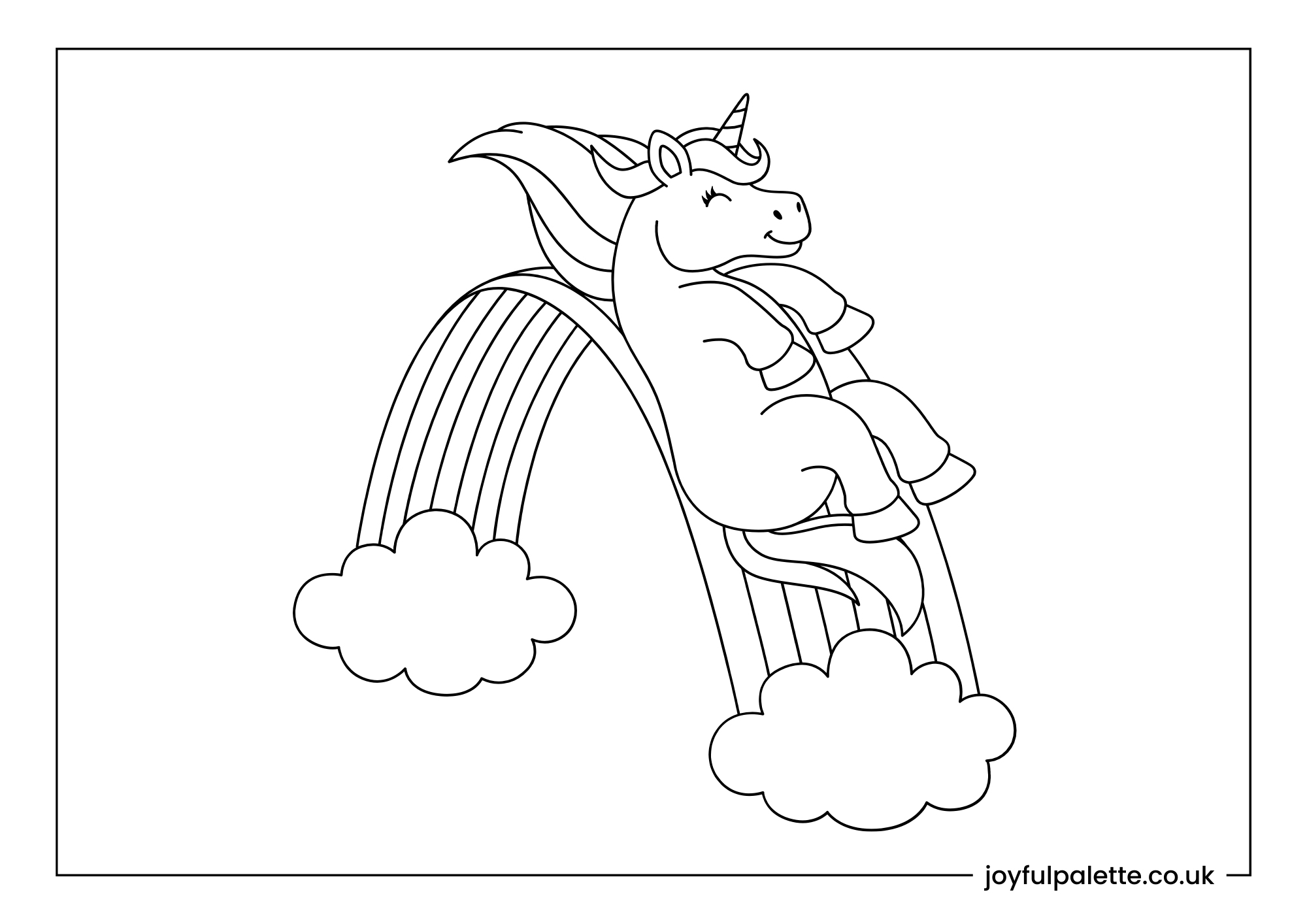 Rainbow and Unicorn Coloring Page 