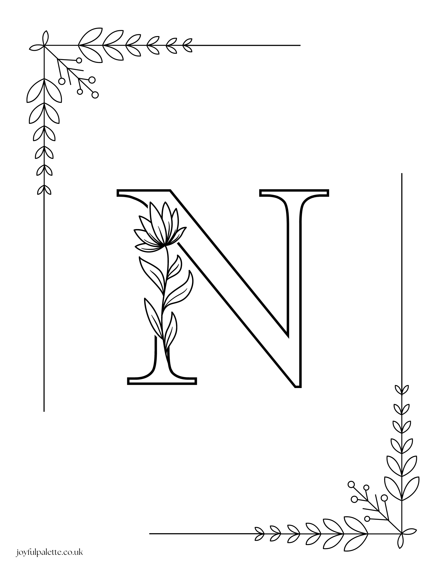 Floral Letter N Coloring Page