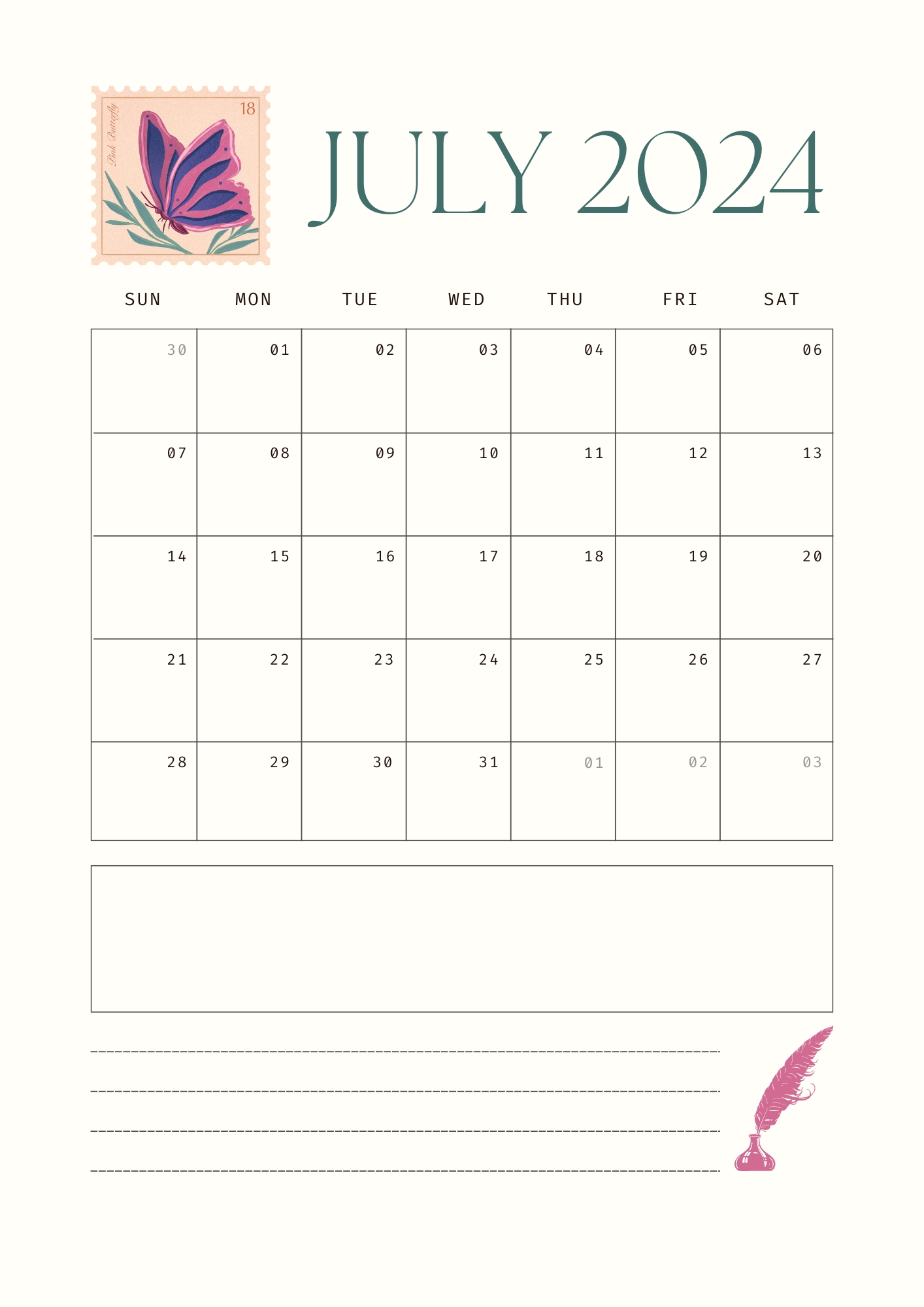 Vintage July 2024 Calendar