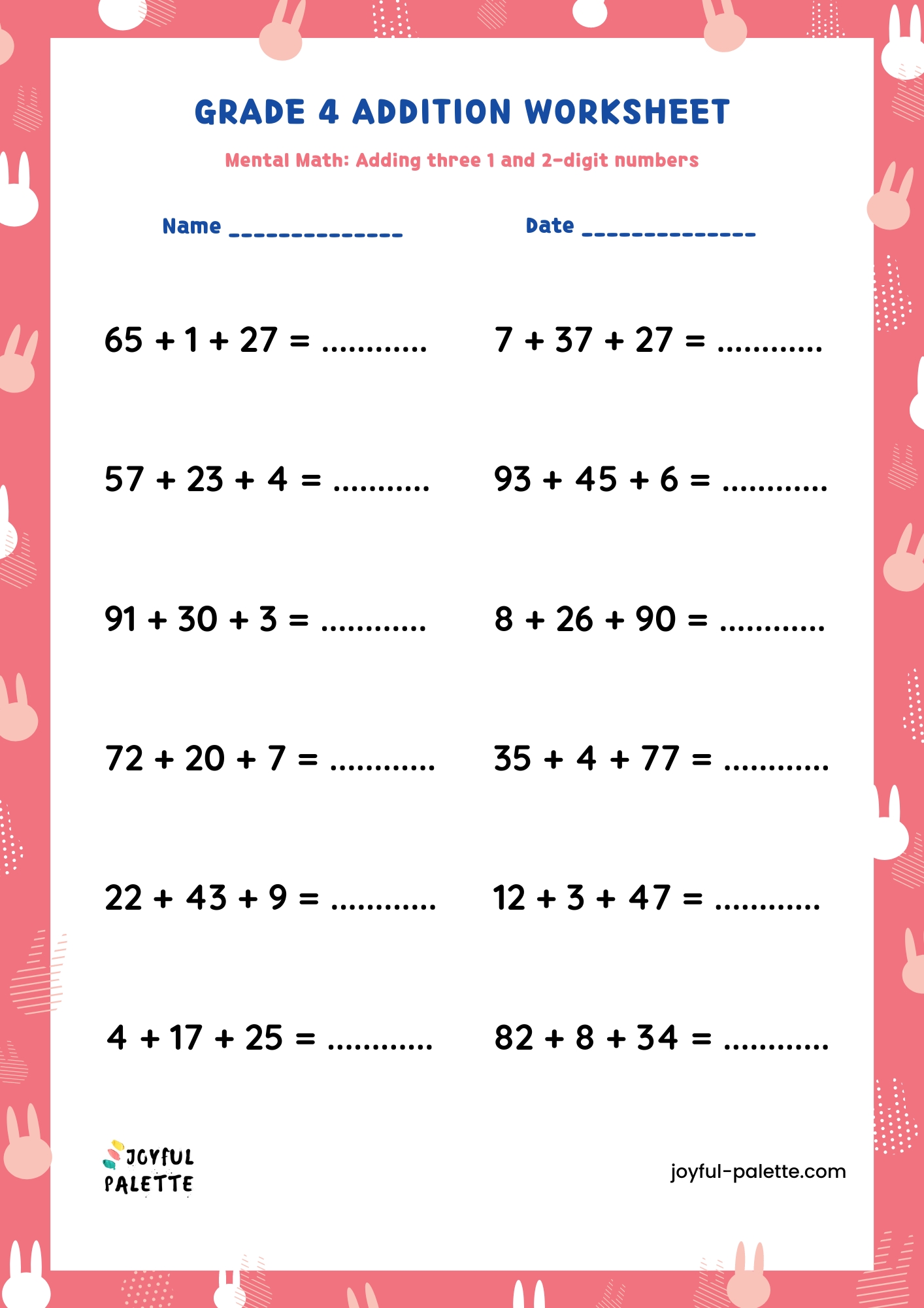 4th Grade Addition and Subtraction Worksheets