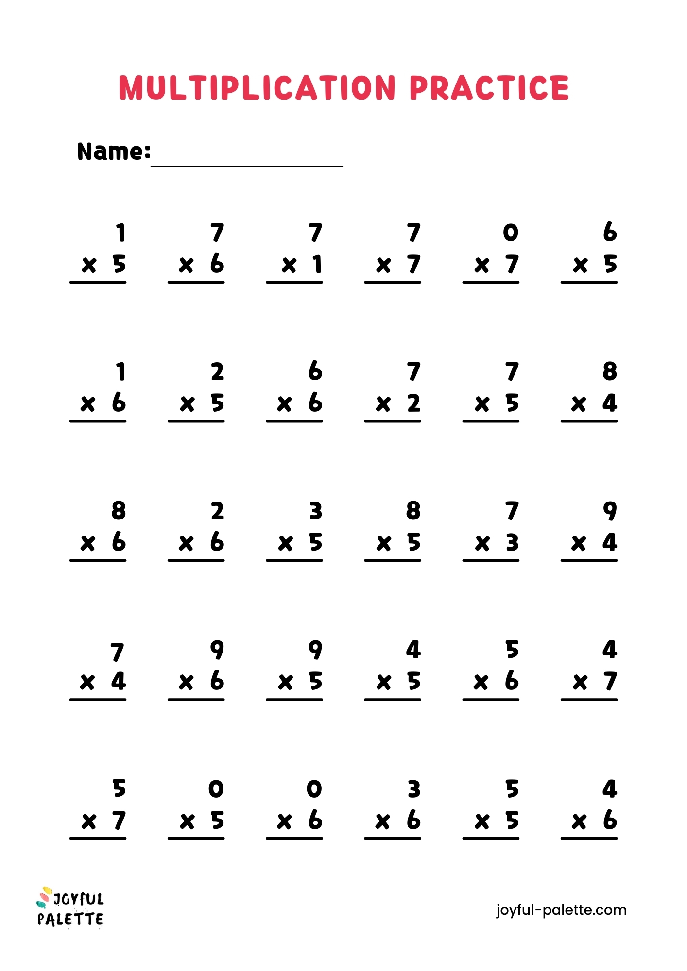 multiplication practice worksheet