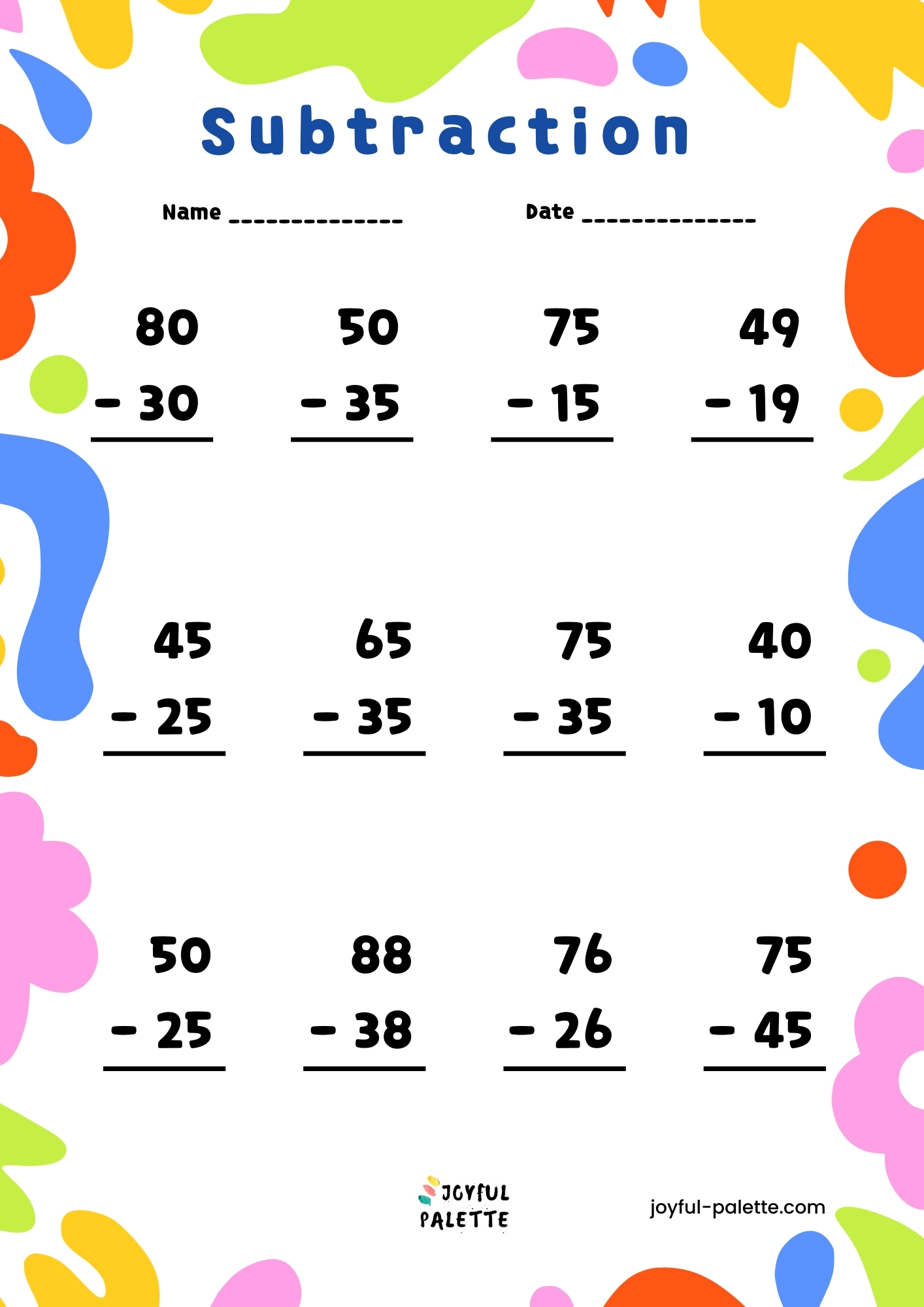 worksheet addition and subtraction