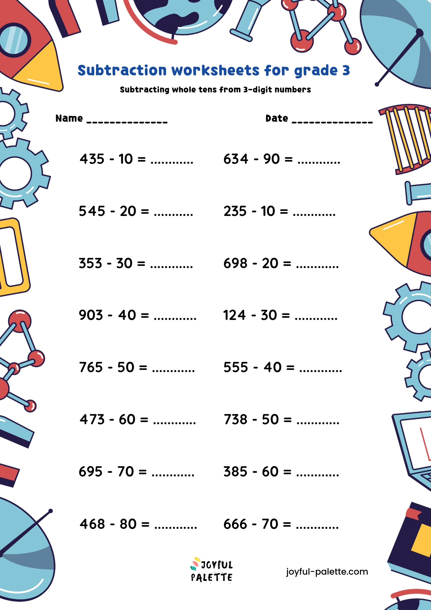 grade 3 subtraction worksheet