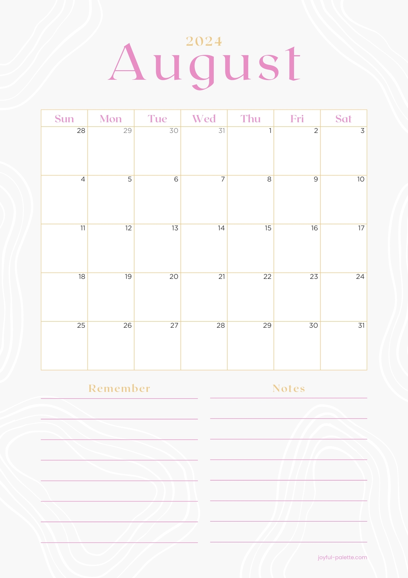 Free Printable August 2024 Calendars