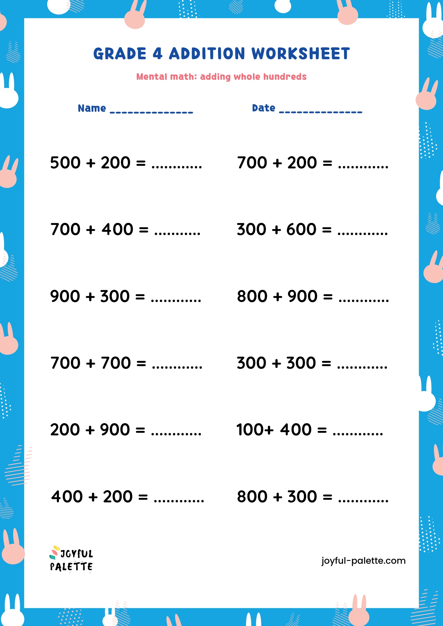 4th Grade Addition and Subtraction Worksheets