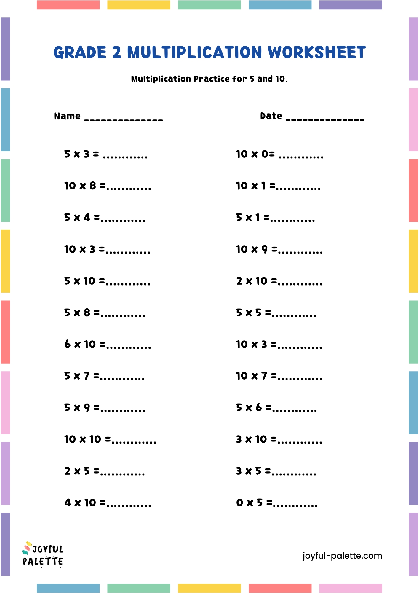 Grade 2 Multiplication Worksheet