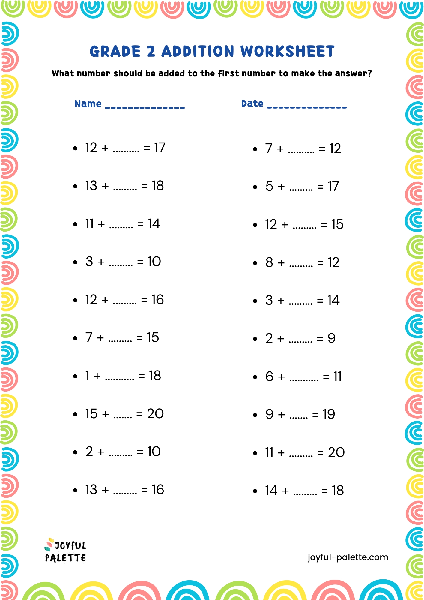 Second Grade Addition Worksheets