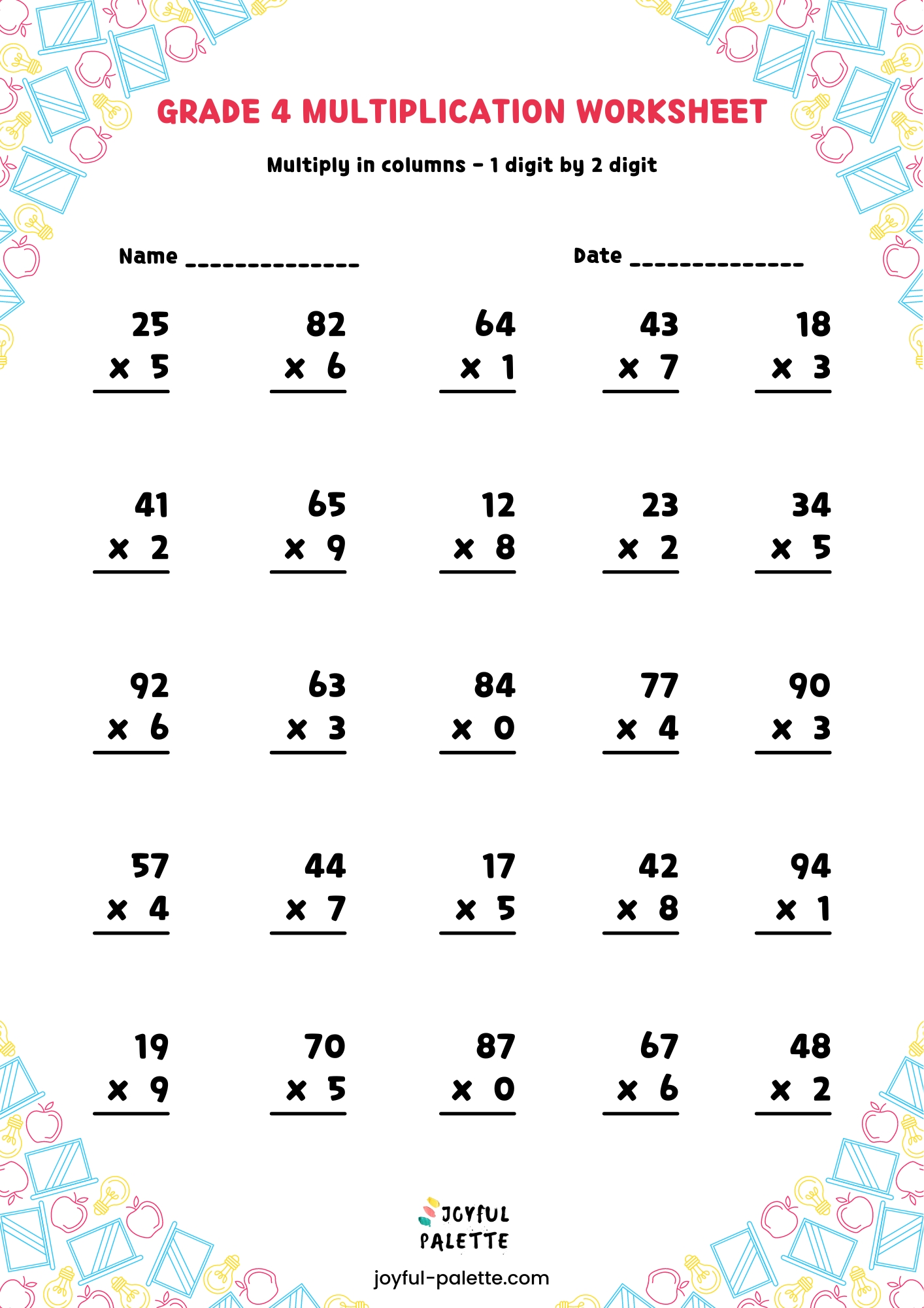 4th Multiplication Worksheets