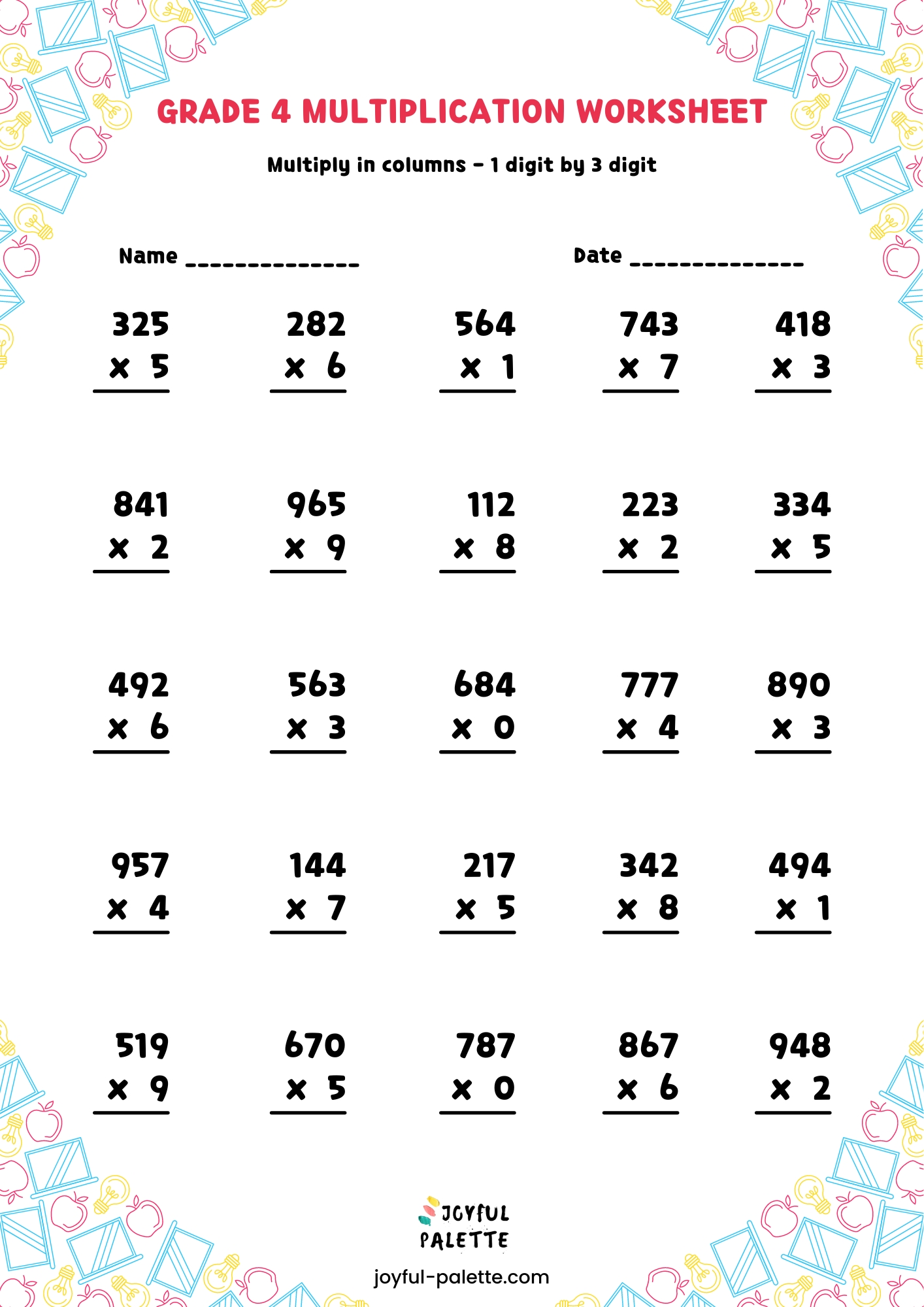 4th Multiplication Worksheets