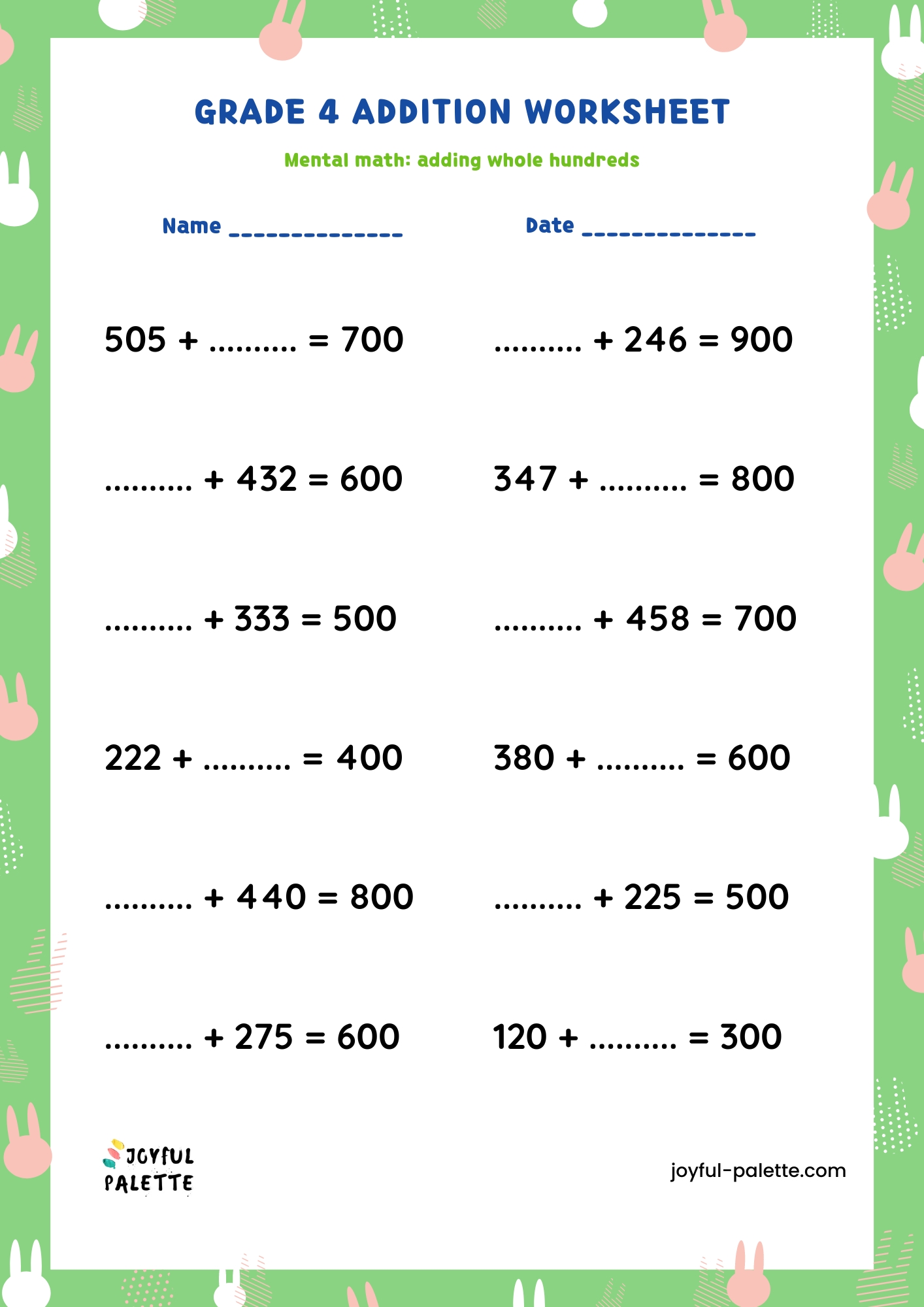 4th Grade Addition and Subtraction Worksheets