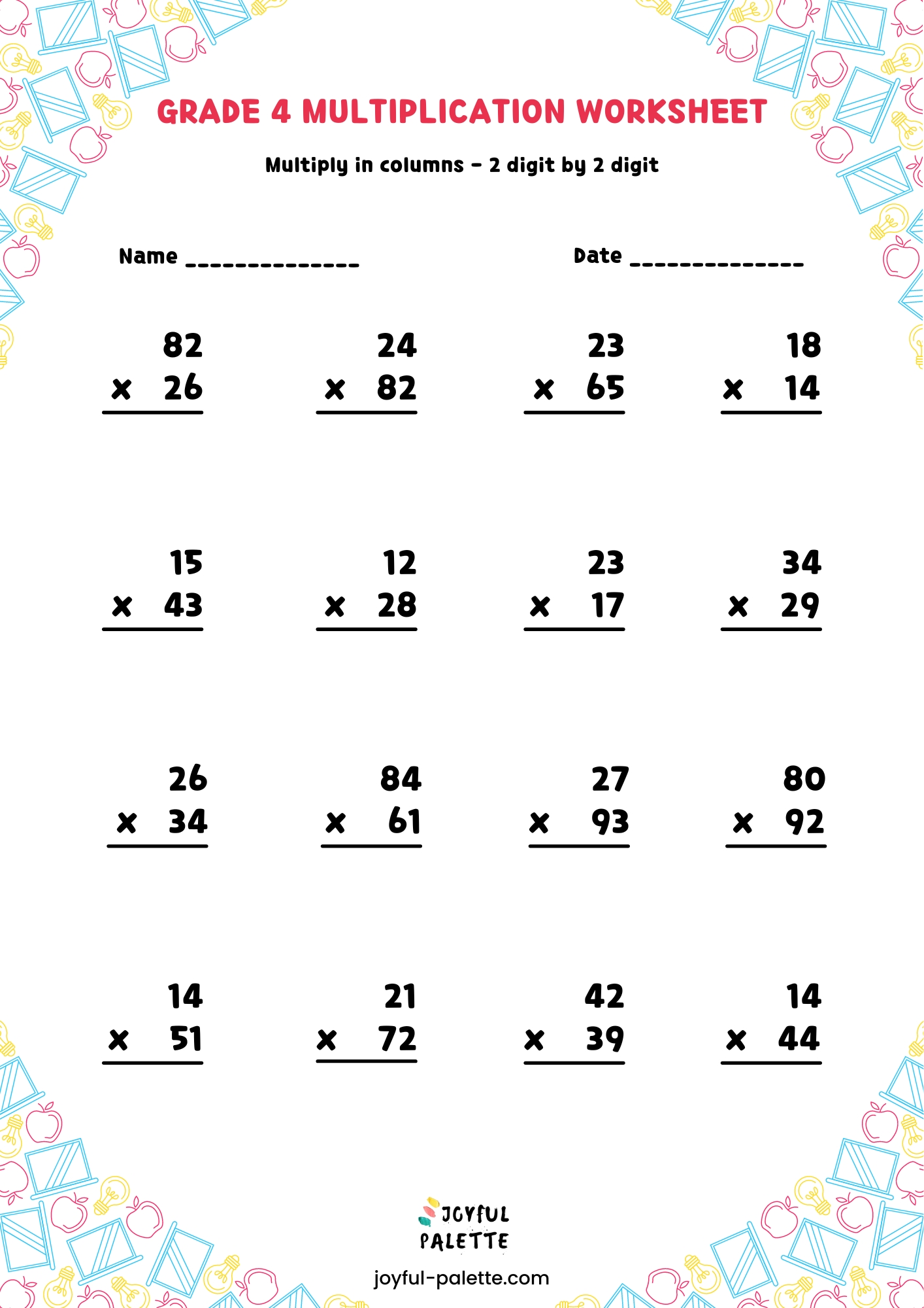 4th Multiplication Worksheets