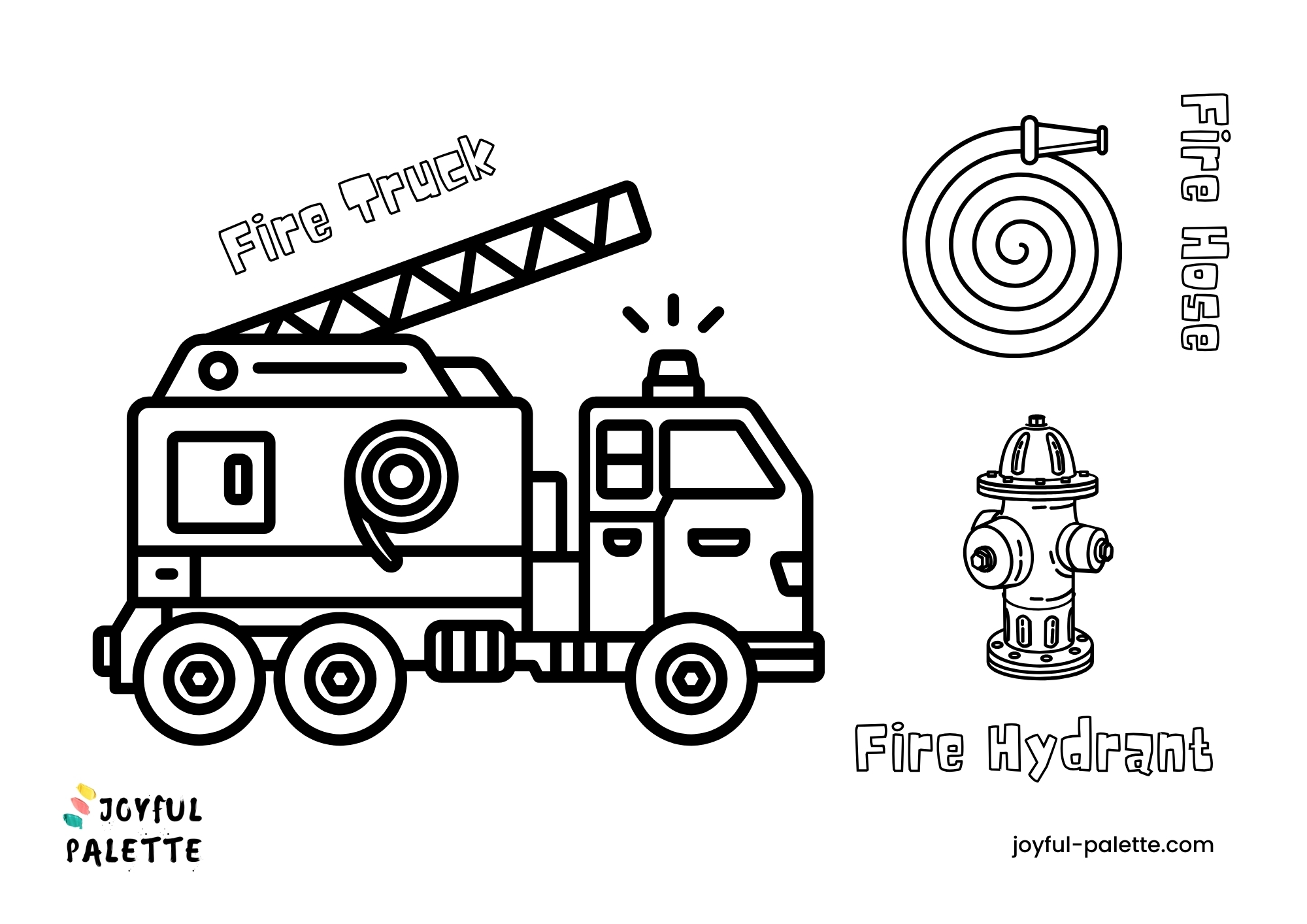 fire hose and fire truck coloring page