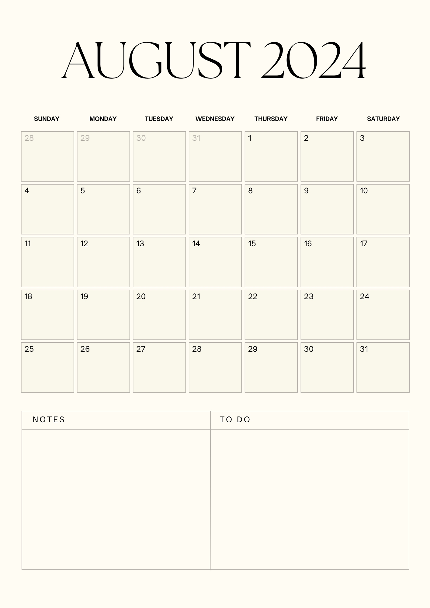 Free Printable August 2024 Calendars