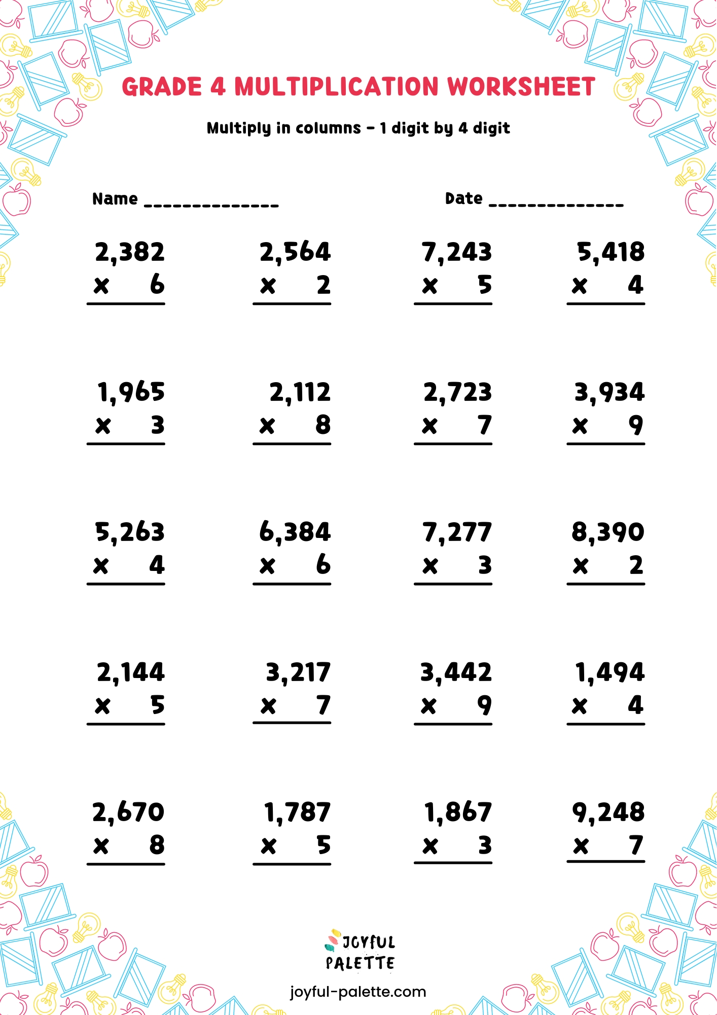 4th Multiplication Worksheets