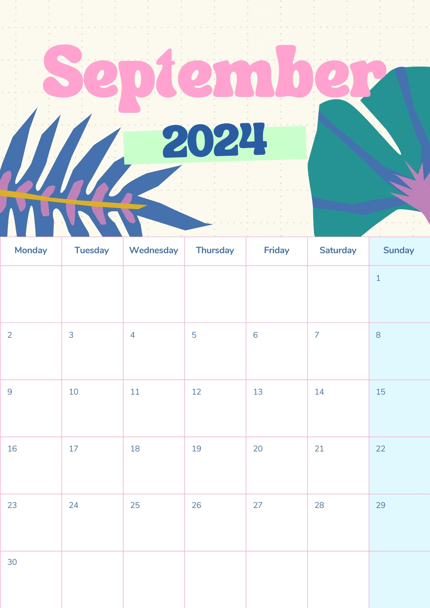 colorful and playful september 2024 calendar