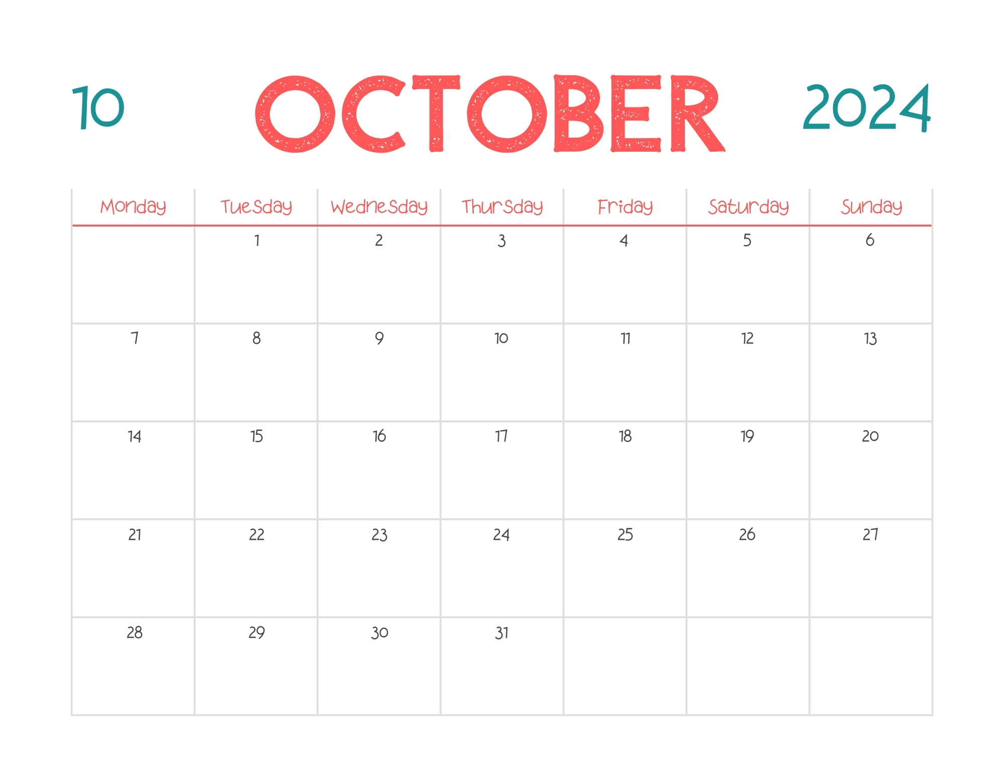 cute calendar october 2024