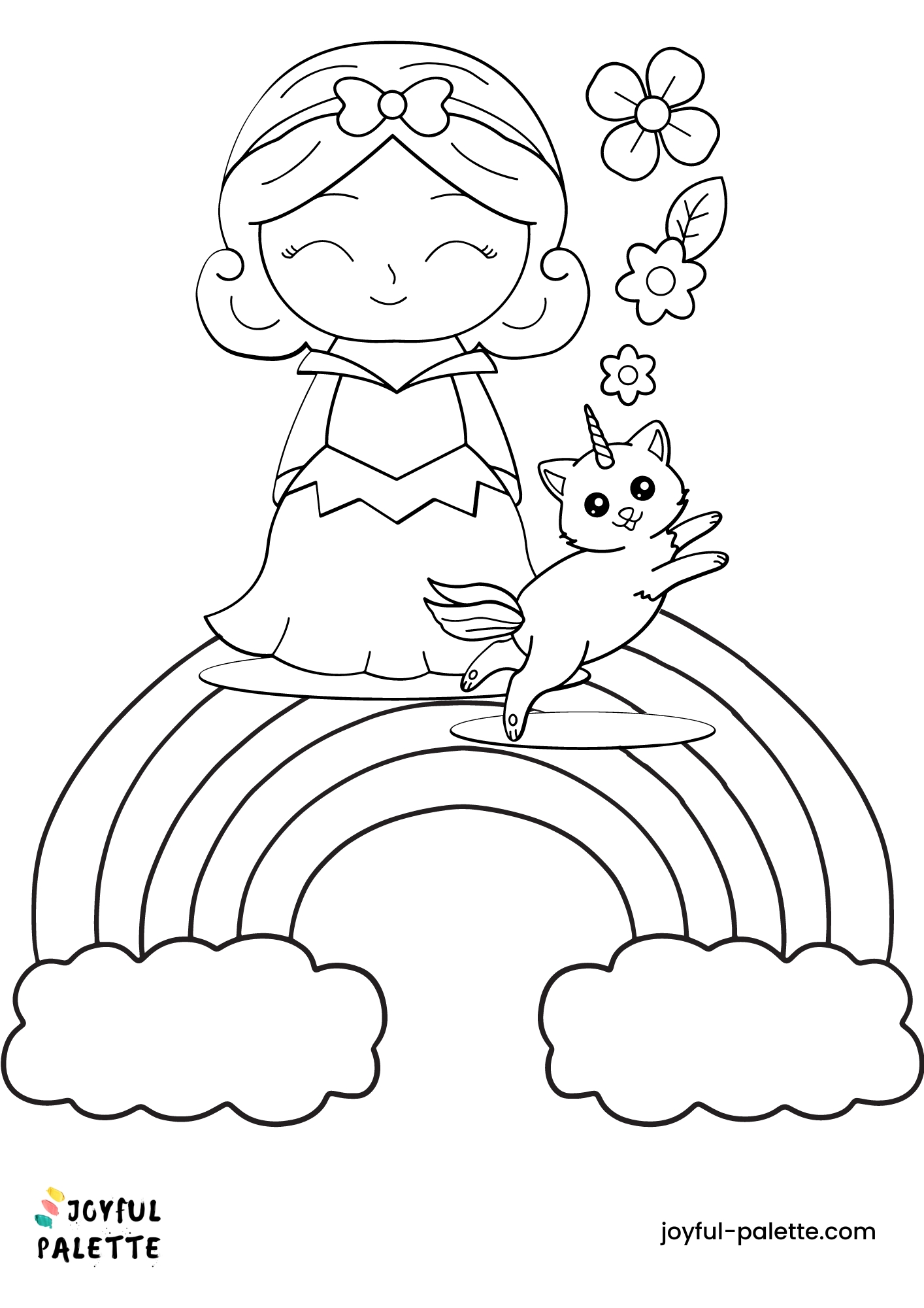 Princess and Rainbow Coloring Page