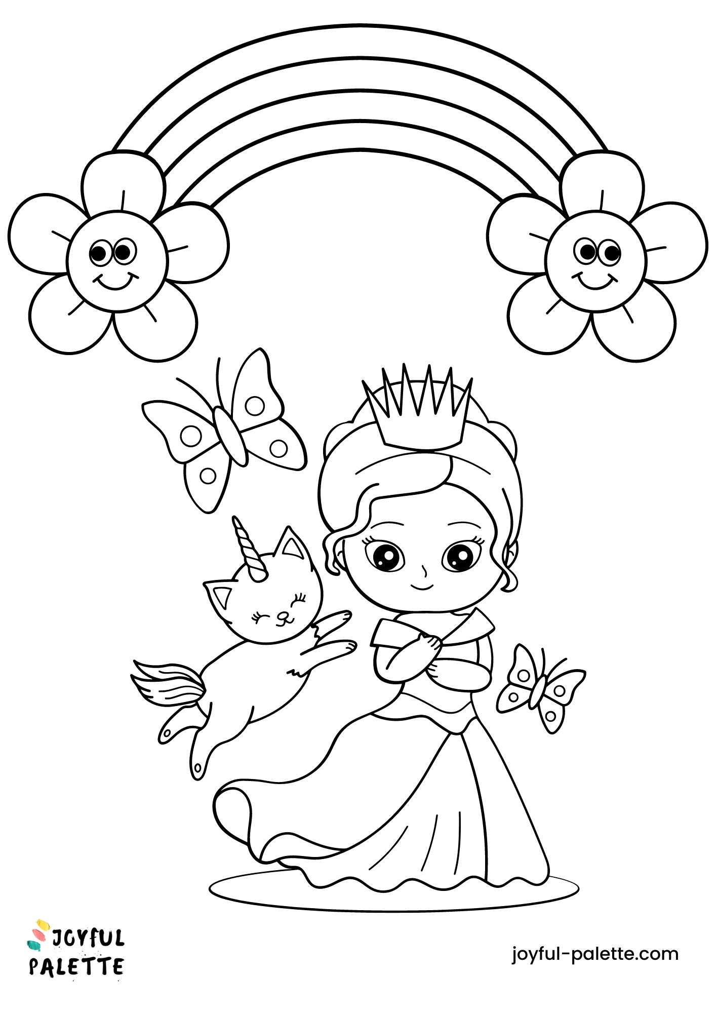 Rainbow and Princess Coloring Page