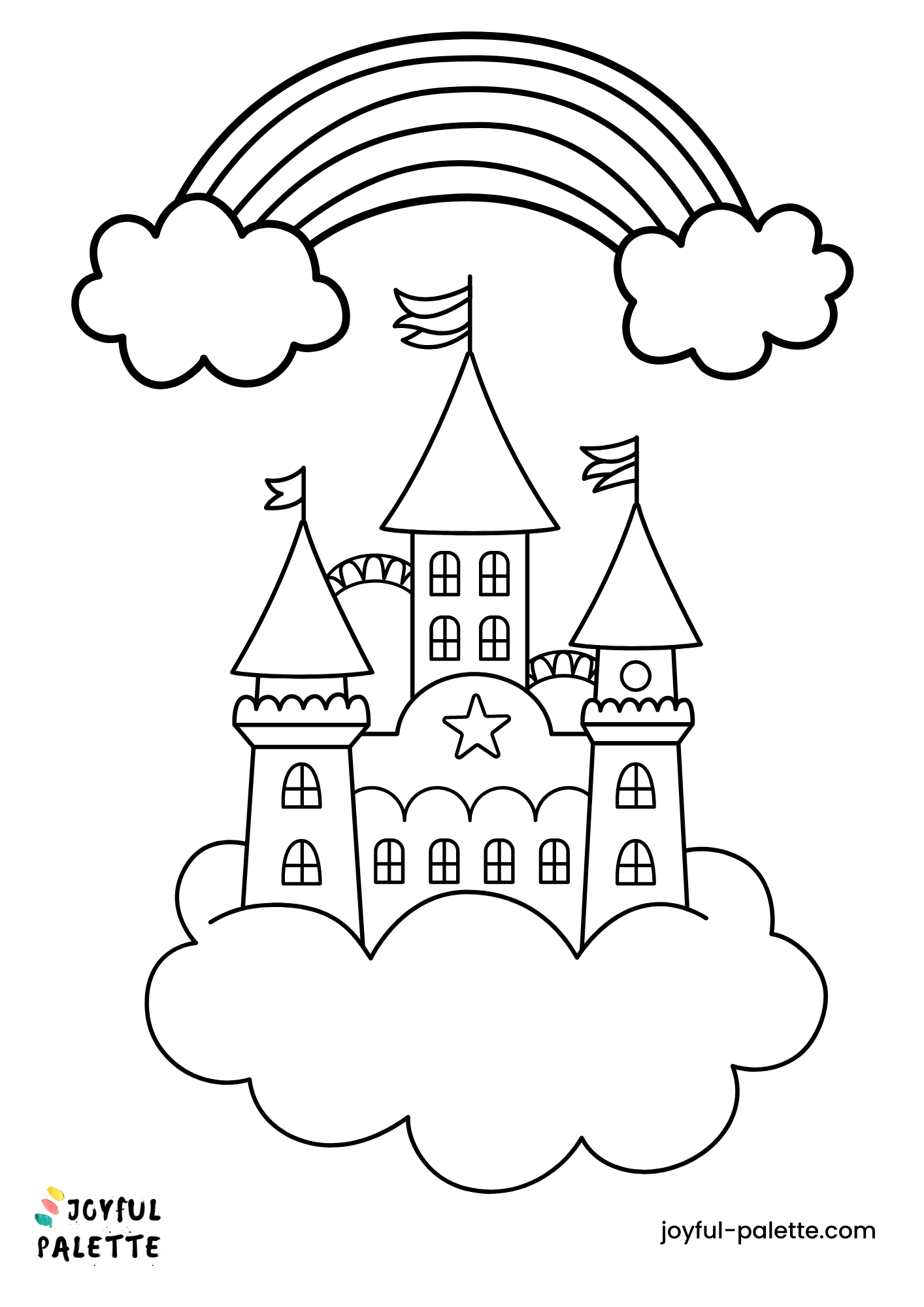 Rainbow and Princess Castle Coloring Page