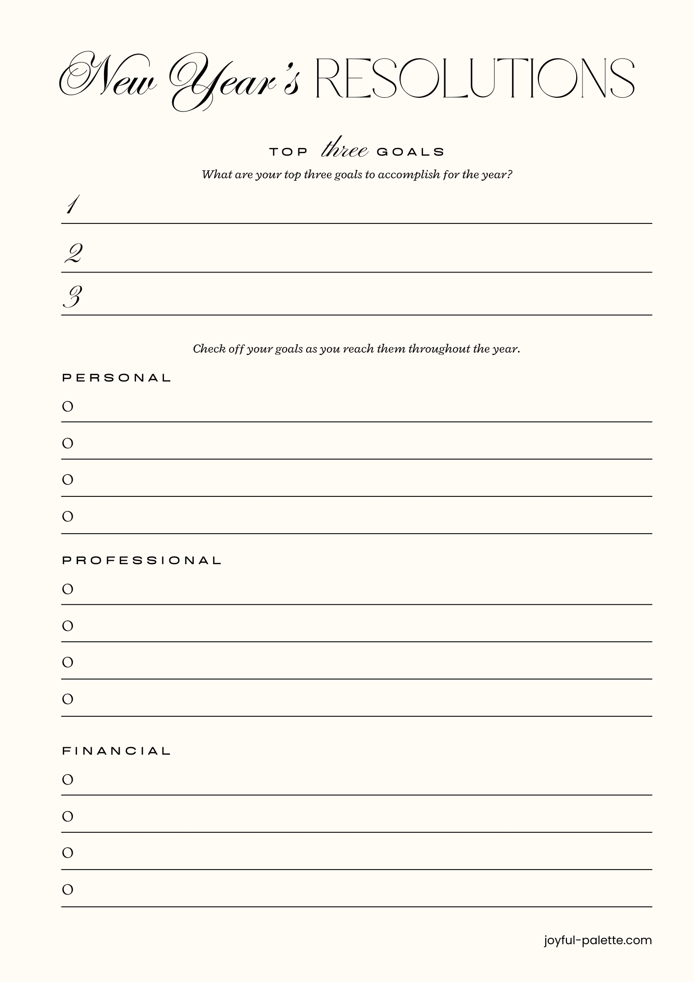 Minimalist New Year Resolutions Sheet Document