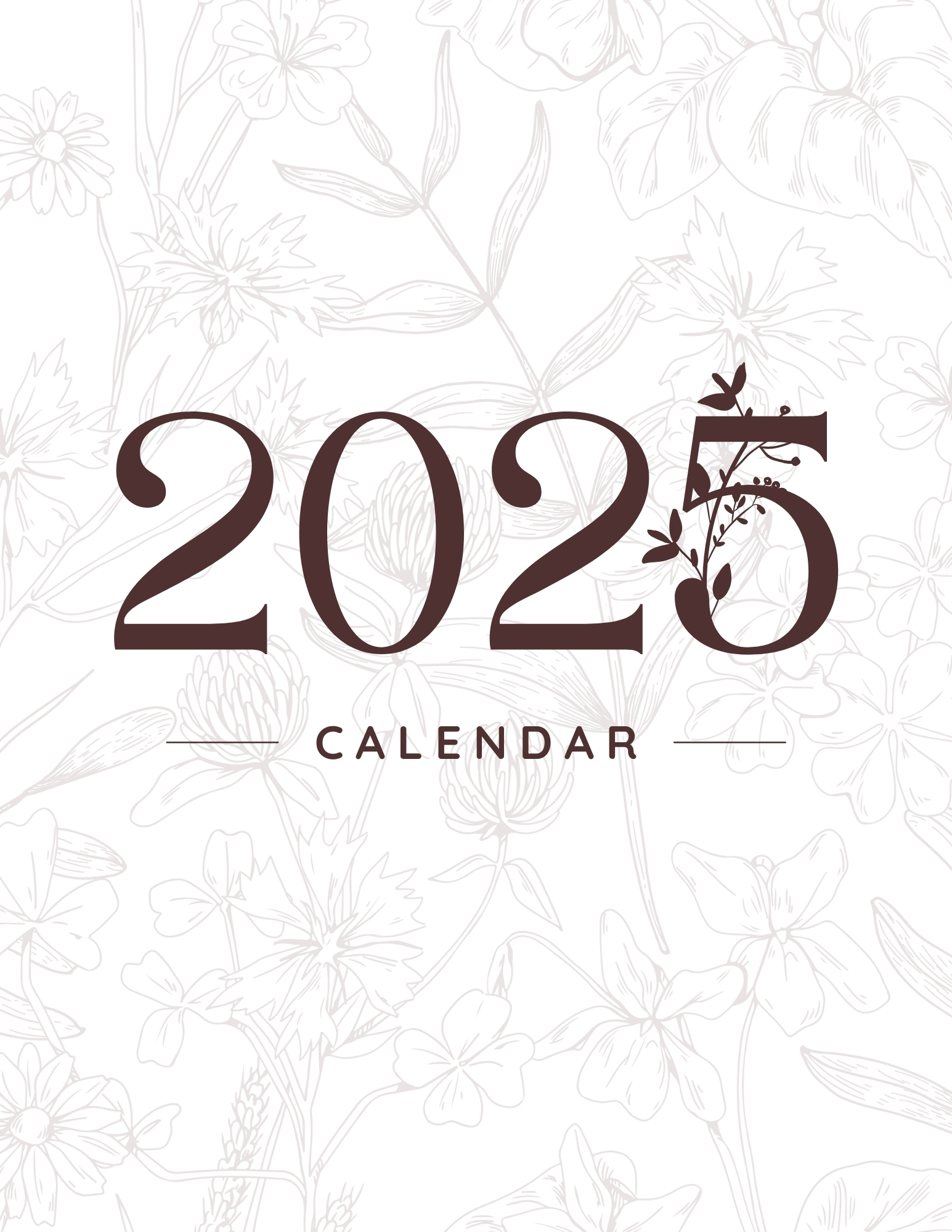 Brown and Beige Floral Monthly Calendar 2025