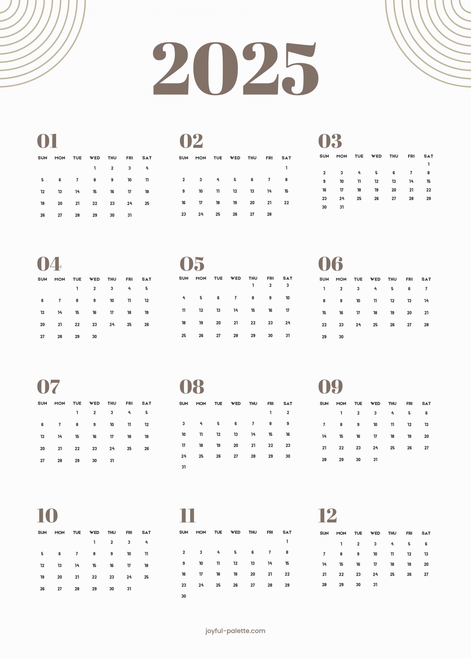 Minimalist Monthly 2025 Calendar Poster