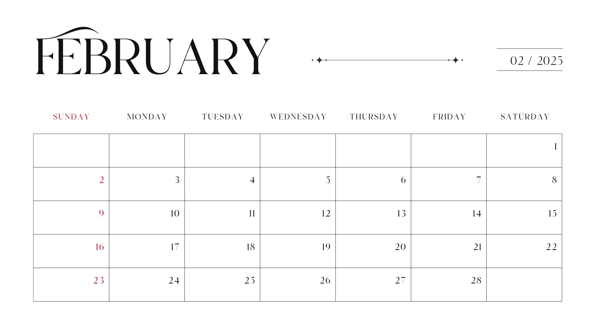 Minimalist Clean February 2025 Calendar Free Printable